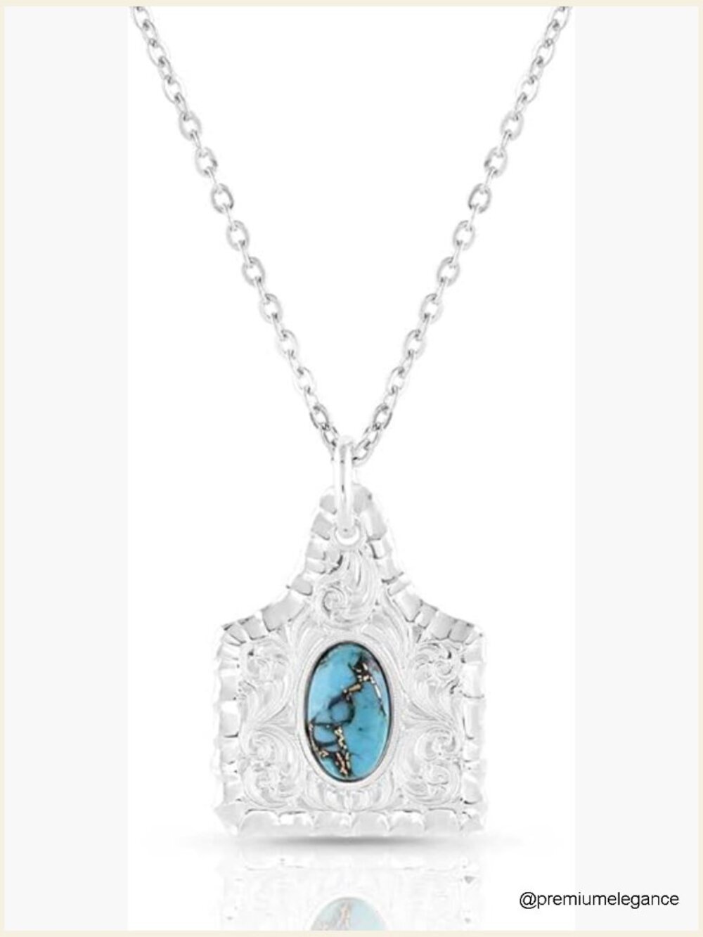 Turquoise Pendant Necklace with Silver Tone